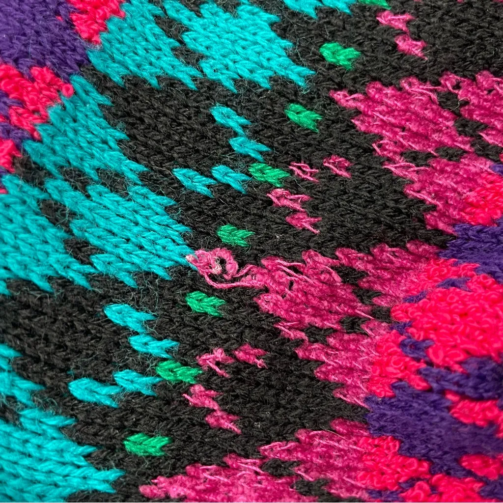 Vintage Striped Sweater 90s Colorful Funky Flaws Women Chenille‎ Medium Pink Black - Image 13