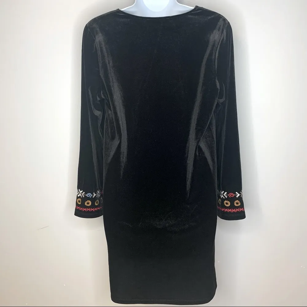THML Black Velvet Embroidered Long Sleeve Dress Size M - Image 2