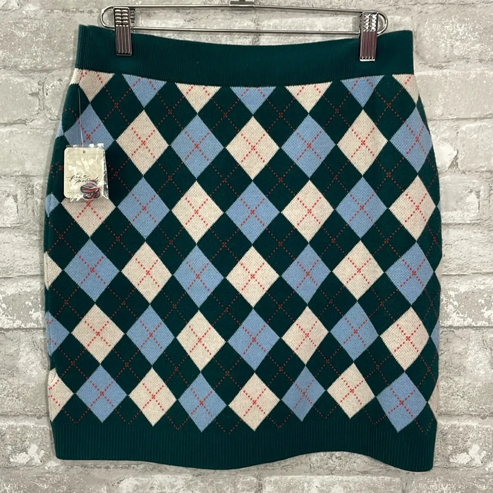Free People Argyle Viola Sweater Skirt in Marine Combo - Image 5