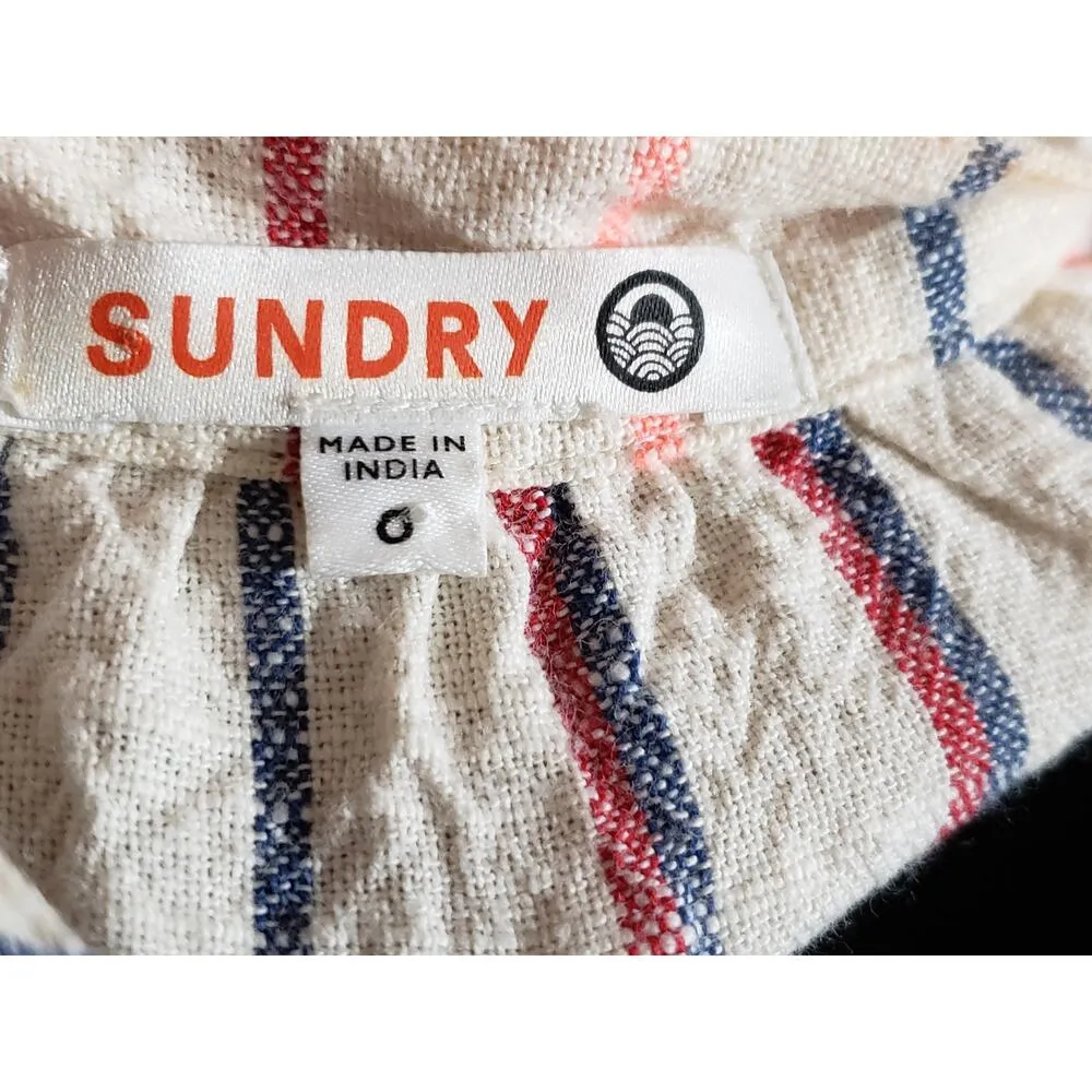 Sundry Shirt Dress Women's 0 White Striped Cotton Long Sleeve Keyhole Tie Front - Image 3