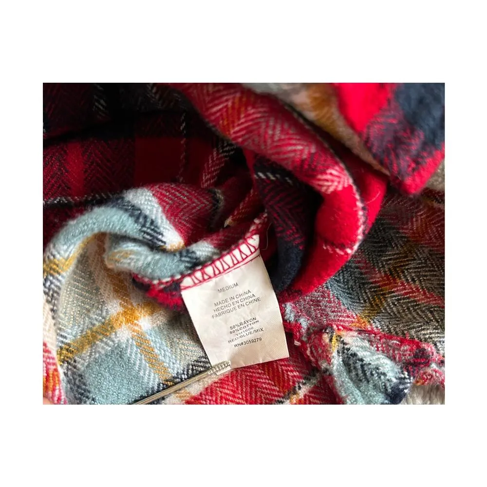 Altar'd State Red Gold Plaid Button Down Hi Low Shirt Women Size Medium Western - Image 4