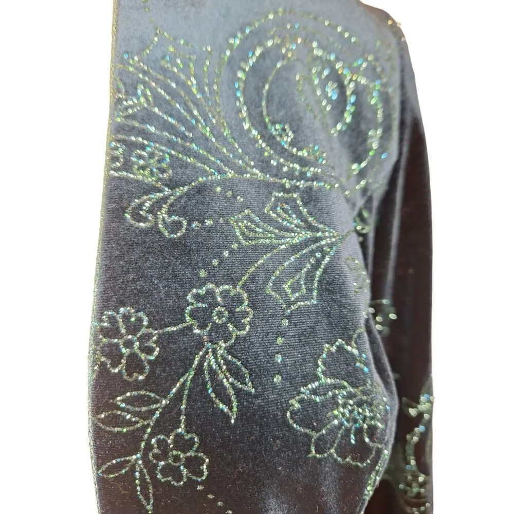 R&M Richards Womens Size 6 Petite Velvet Suit Jacket Deep Teal Green Embellished - Image 4