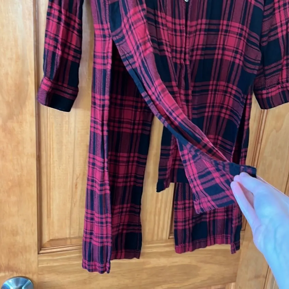 Dex Woman’s Button Up Red and Black Plaid Long Shirt - Image 3