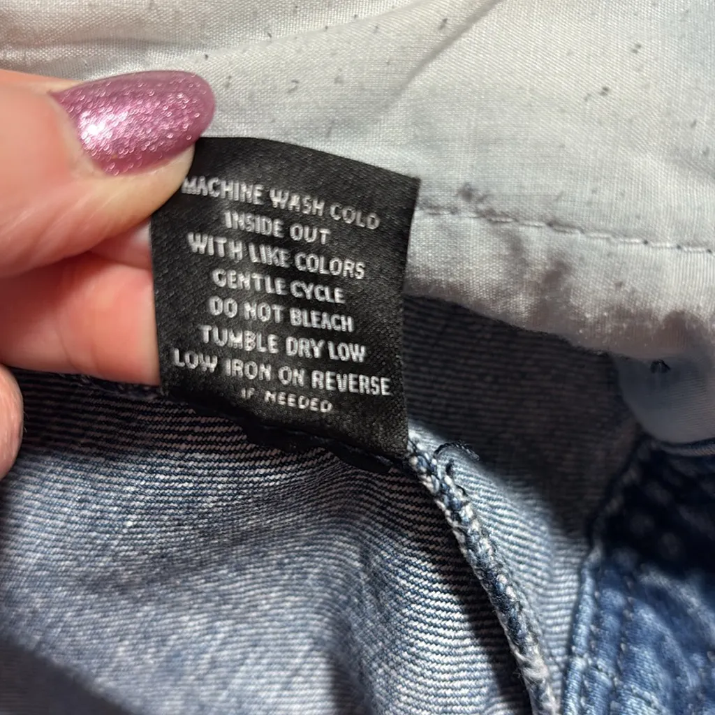 Tinsel Distressed Denim Jacket with Red LA Squad Patch Small Blue - Image 4