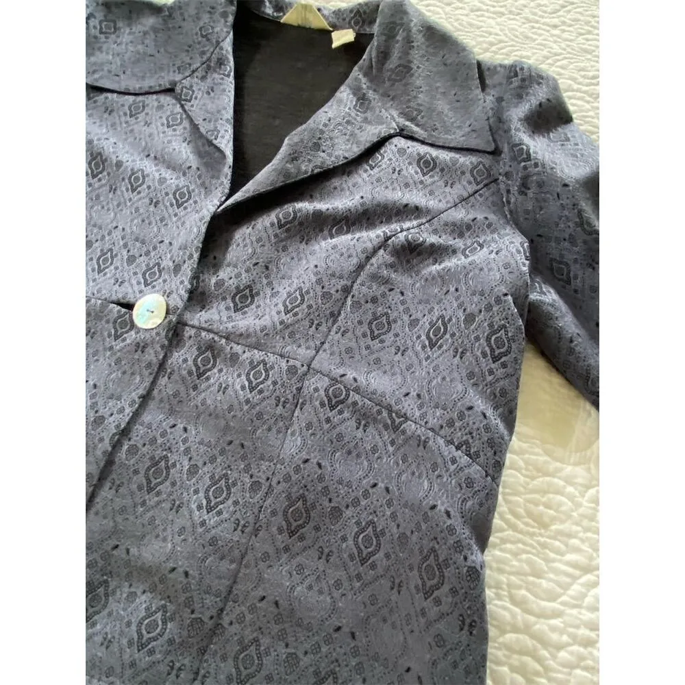 J. Jill Blue Silk Blend Geometric Cropped Blazer Size Medium Casual Formal - Image 6