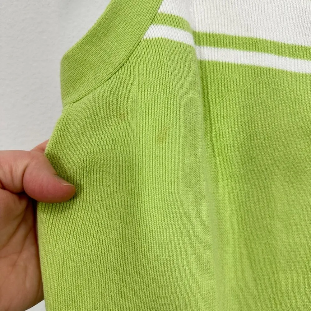 Vintage 90s Papillon Pastel Lime Green Sweater Set, Size M - Unique Striped Trim - Image 3