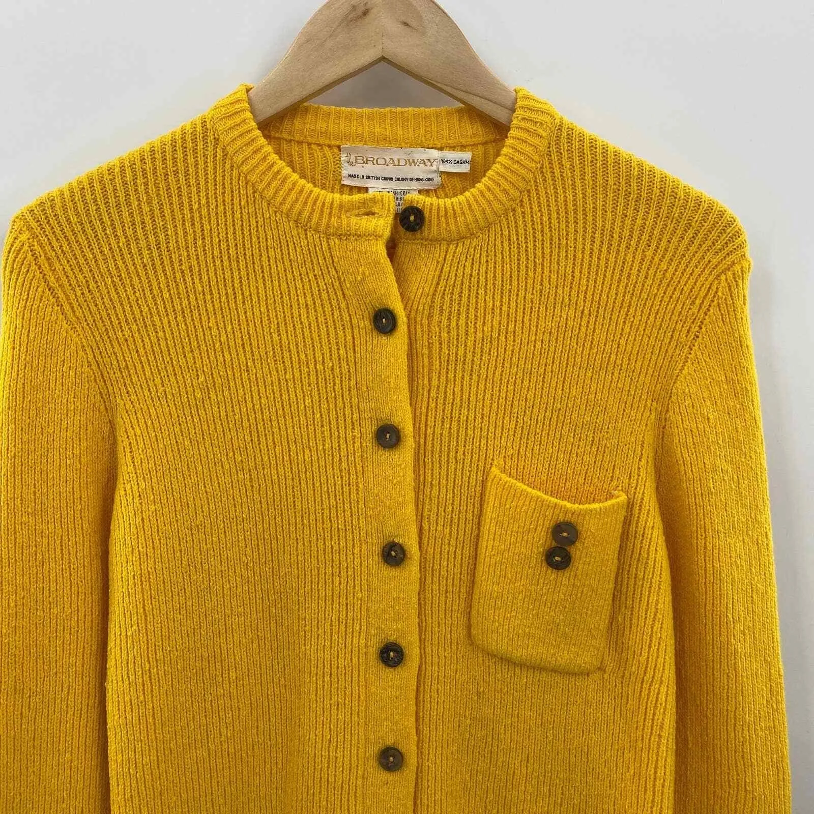 Vintage Broadway‎ Cardigan 70s Quiet Luxury Sweater M/L Yellow Cashmere Wool Size M - Image 3