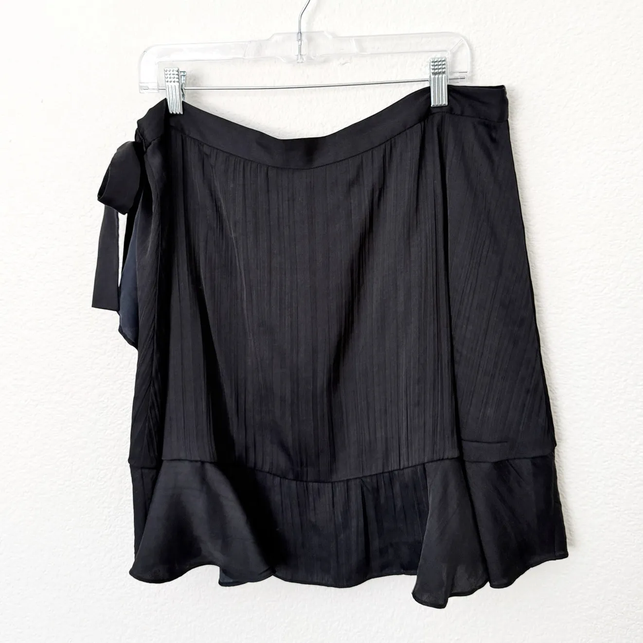 [Anthropologie] Maeve Black Satin Wrap Ruffle Hem Mini Skirt NWT Balletcore XL - Image 4