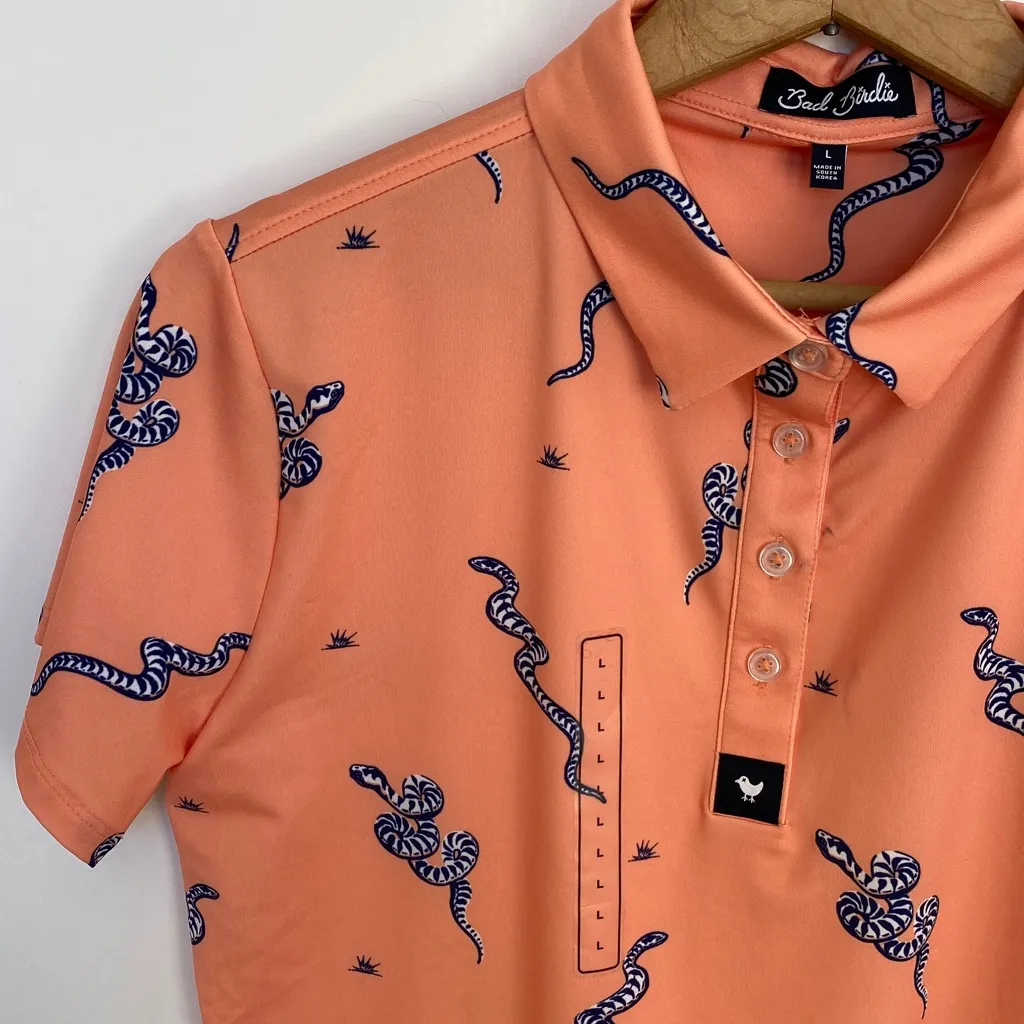 Bad Birdie Sidewinder Snake Performance Polo Short Sleeve Shirt Peach Orange Size L - Image 2