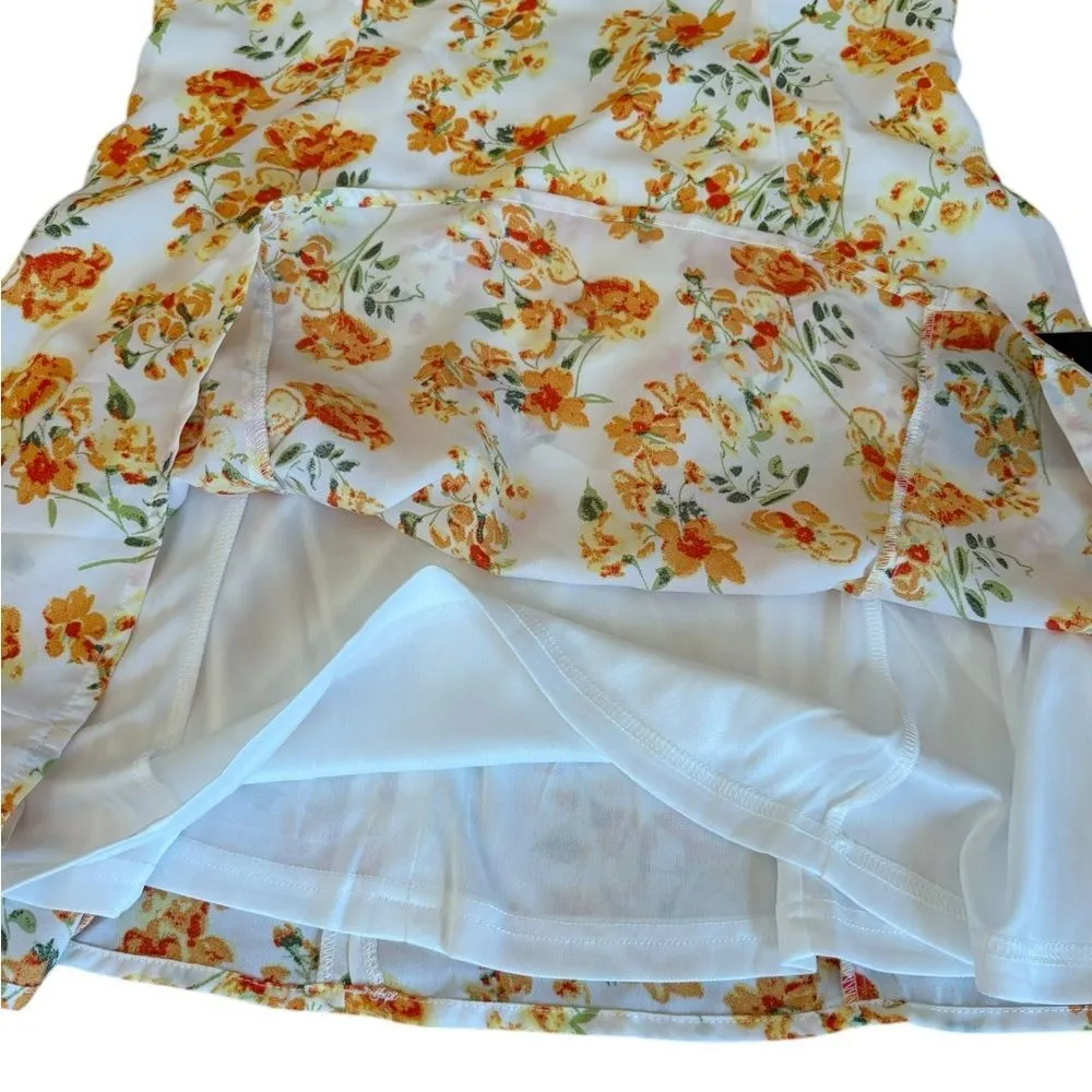 Lulus Day Date Tie Back White Orange Floral Mini Dress Womens Size Large New - Image 9