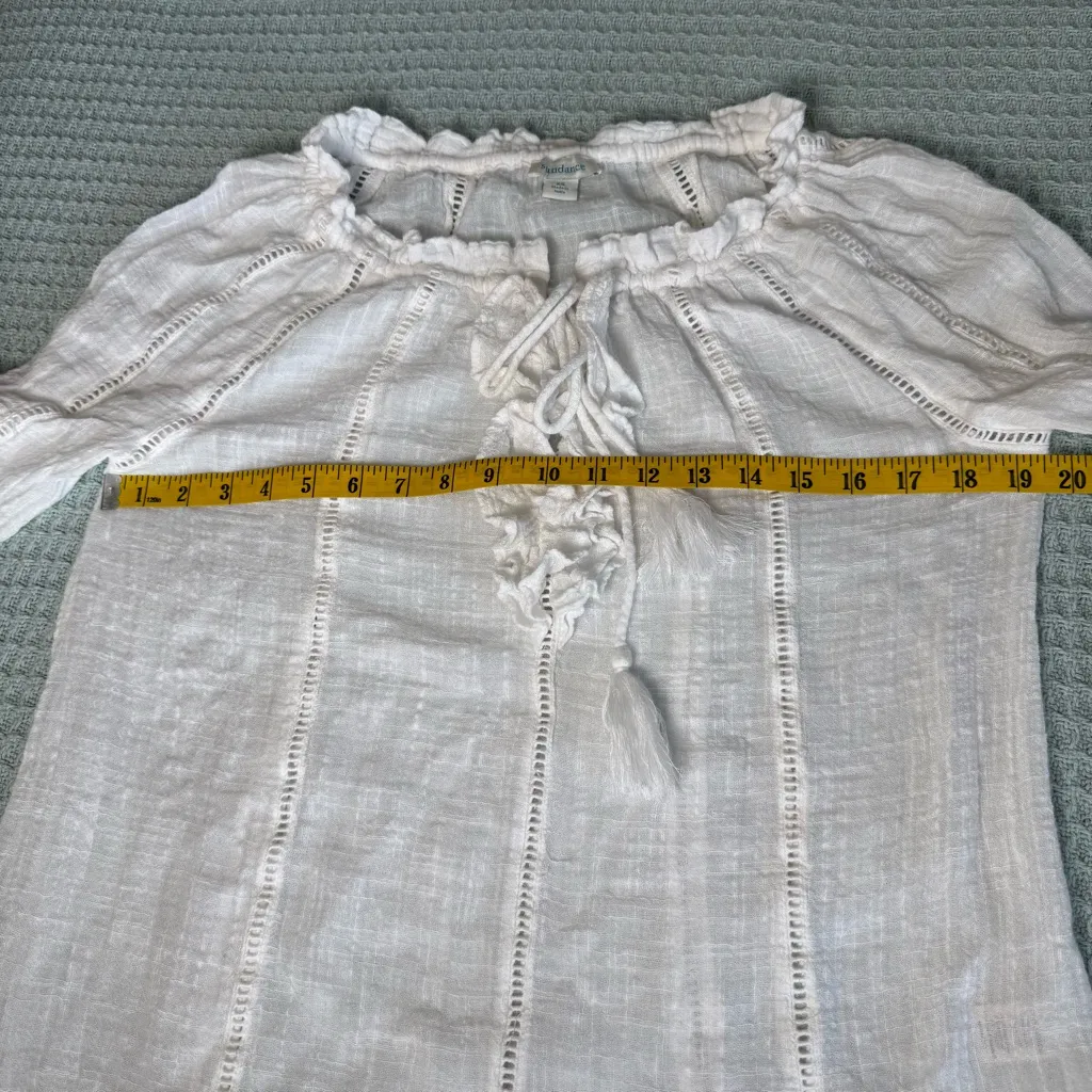 Sundance Gauze Peasant Top Womens XS Extra Small White Blouse Boho Western Shirt - Image 6