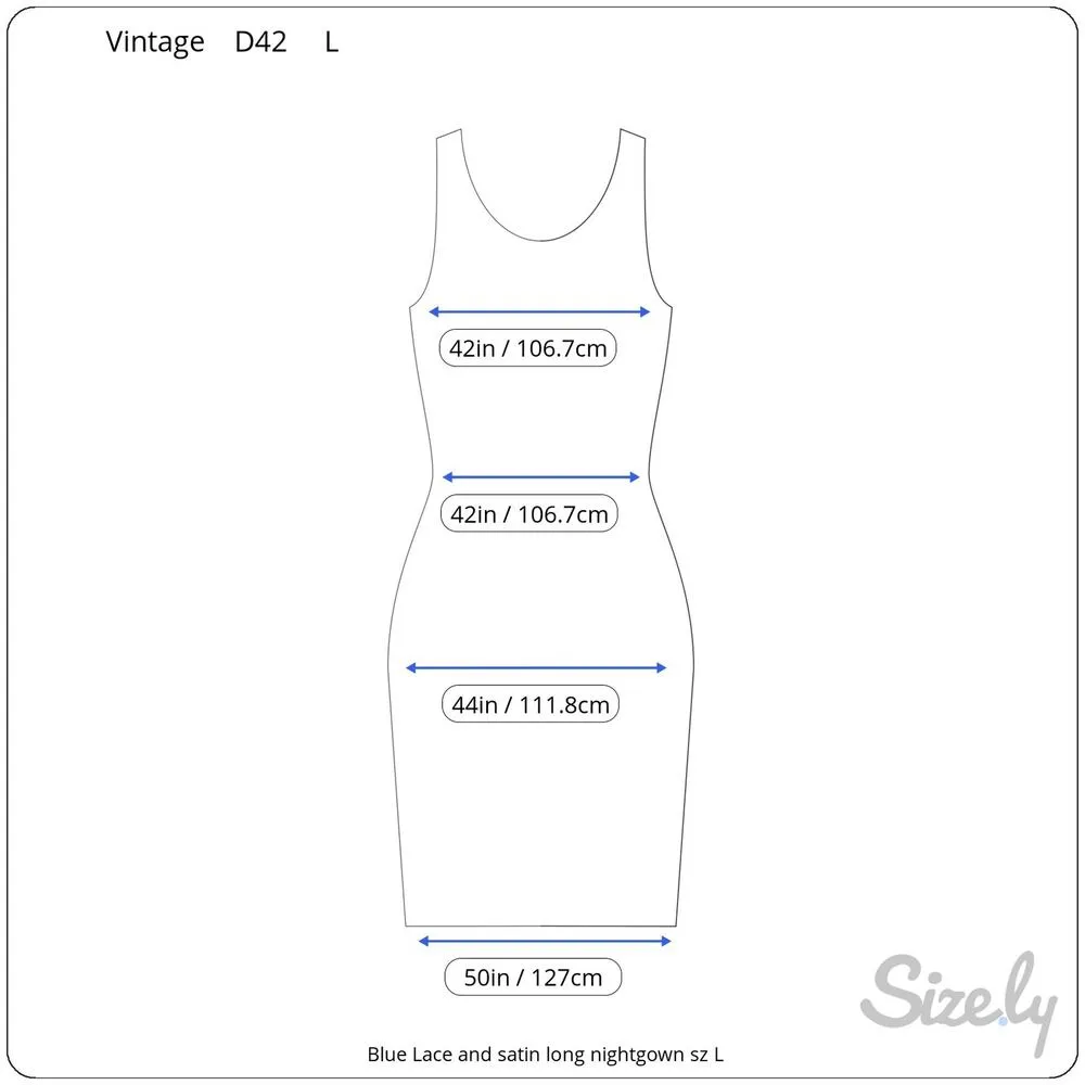 Nightgown Blue Lace satin long v neck Size L - Image 2