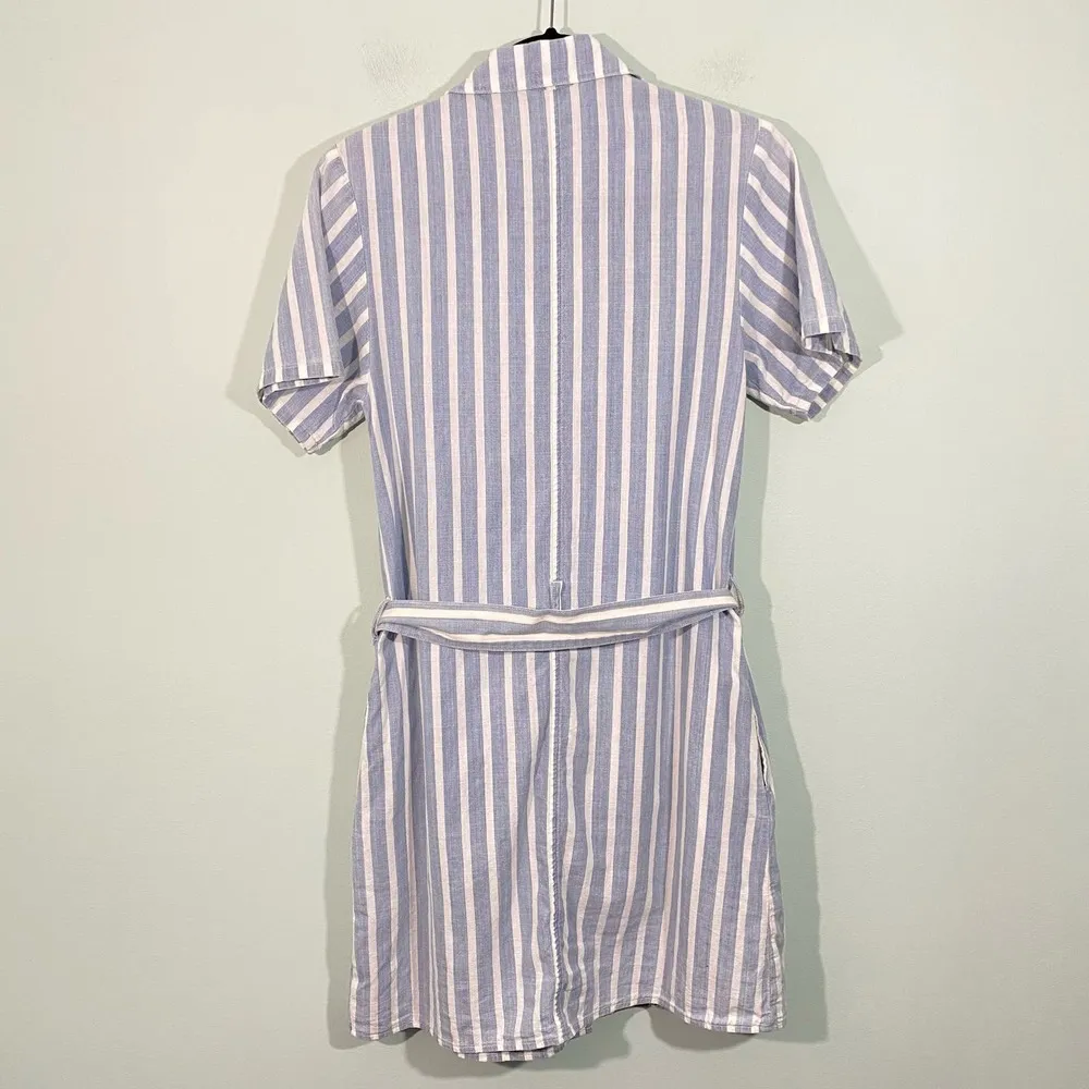FRAME Women's Blue & White Striped Belted Button Up Mini Shirt Dress Size XS - Image 8