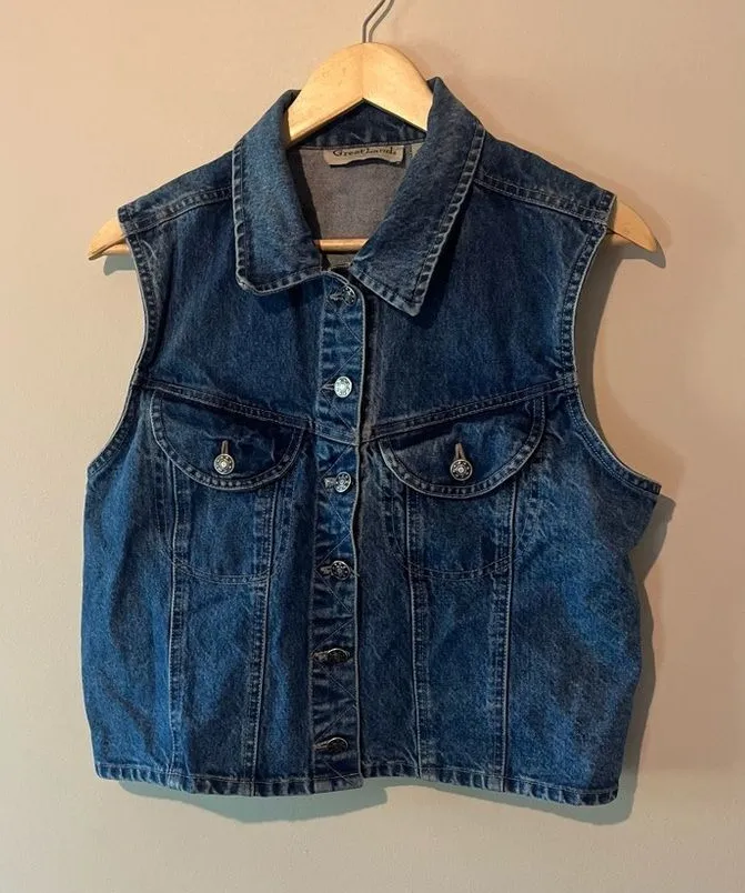 Vintage 90’s Denim Grunge Sleeveless Jean Jacket Vest Greatland Size Medium Blue - Image 1