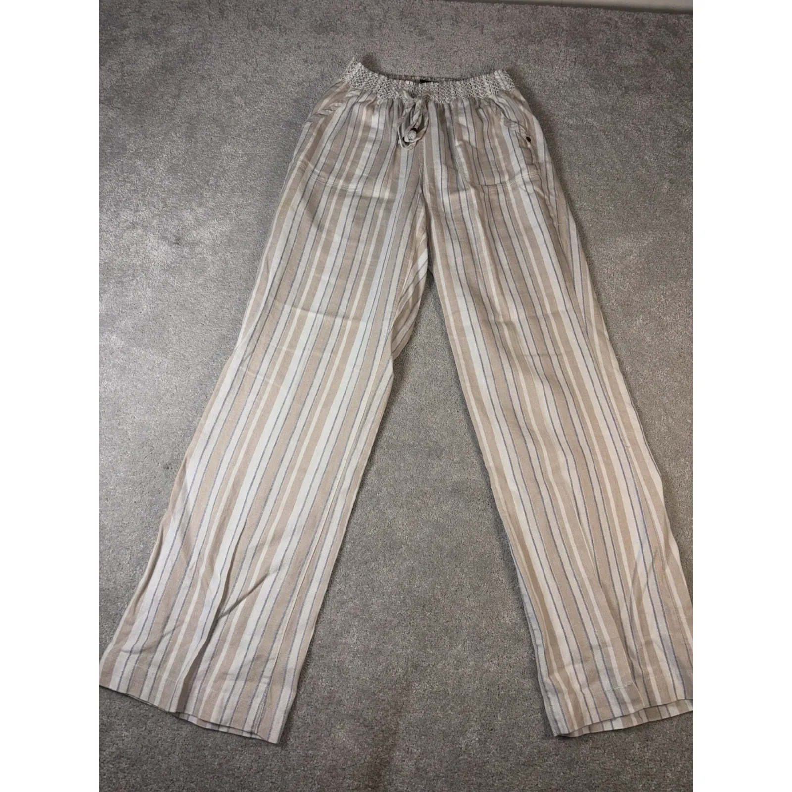 beau dawson linen pants Medium Linen Rayon Pockets Striped NWOT - Image 2