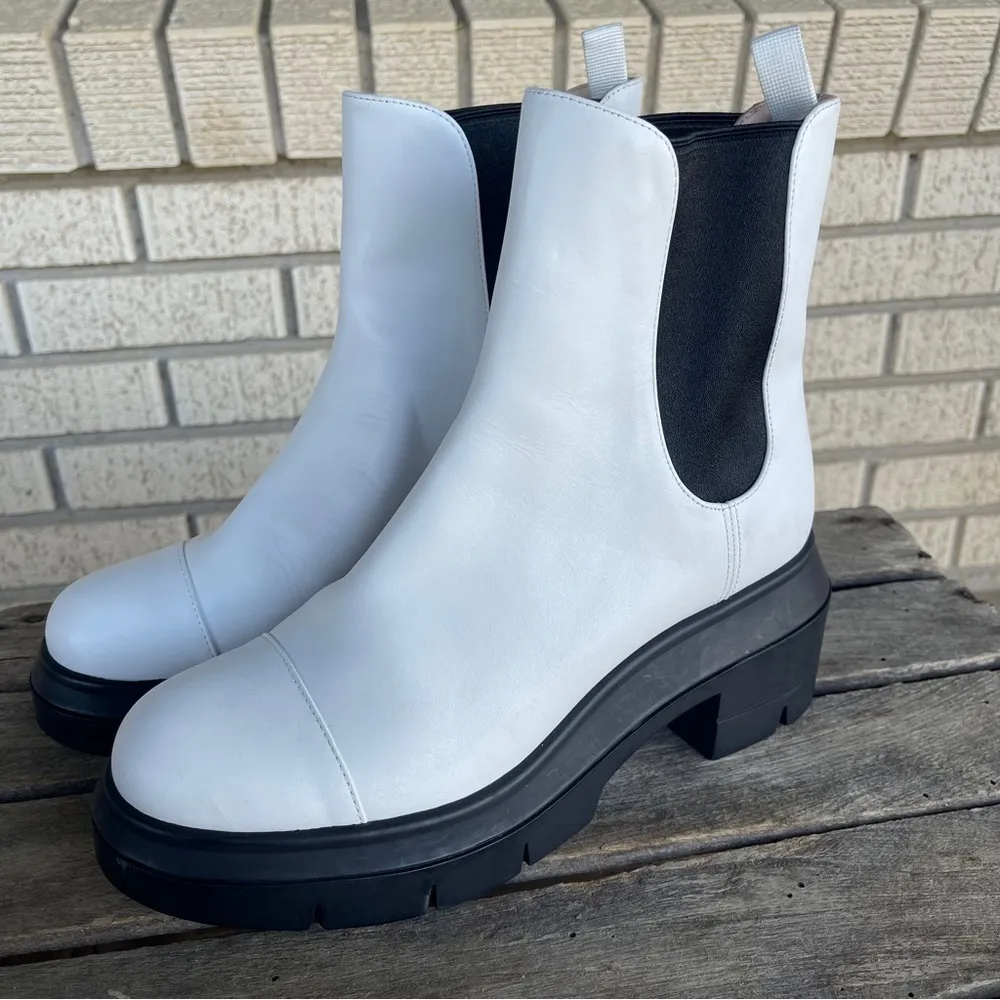 Stuart Weitzman Norah Lift Boots Leather White Combat Chelsea 6.5 Platform Lug - Image 4