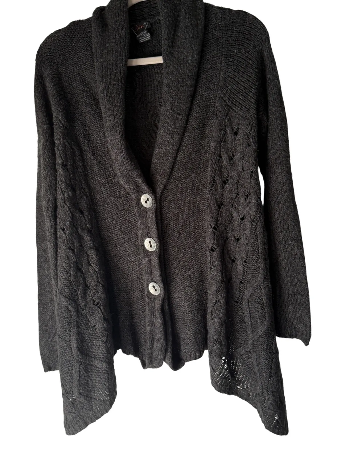 Dex Gray Knit Button Front Shawl Cardigan Sweater Medium M Lagen Artsy Boho - Image 1