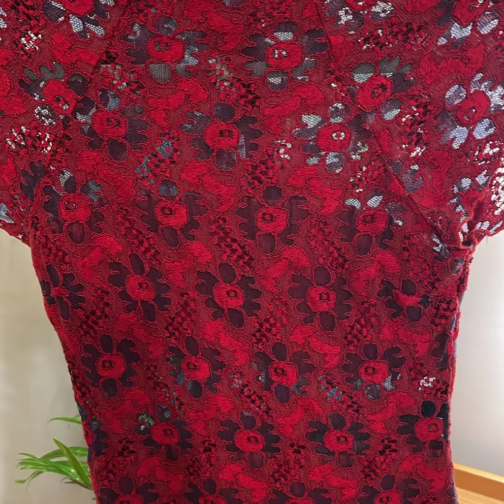 ALEXIS Floral Lace Short Sleeve High Neck Sheer Cutout Bodycon Sheath‎ Dress L - Image 7