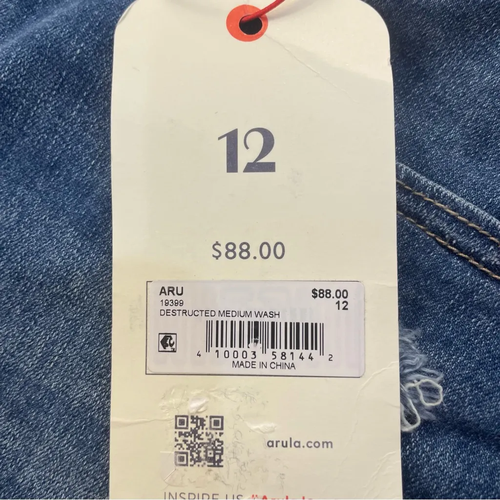 Arula Bootcut Destructed Medium Wash High Rise Denim Jeans size 12 30” Waist New Blue - Image 12