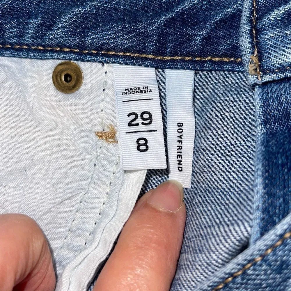 Ann Taylor LOFT Womens Mid Rise Button Fly Distressed Boyfriend Jeans Blue Sz 29 - Image 9