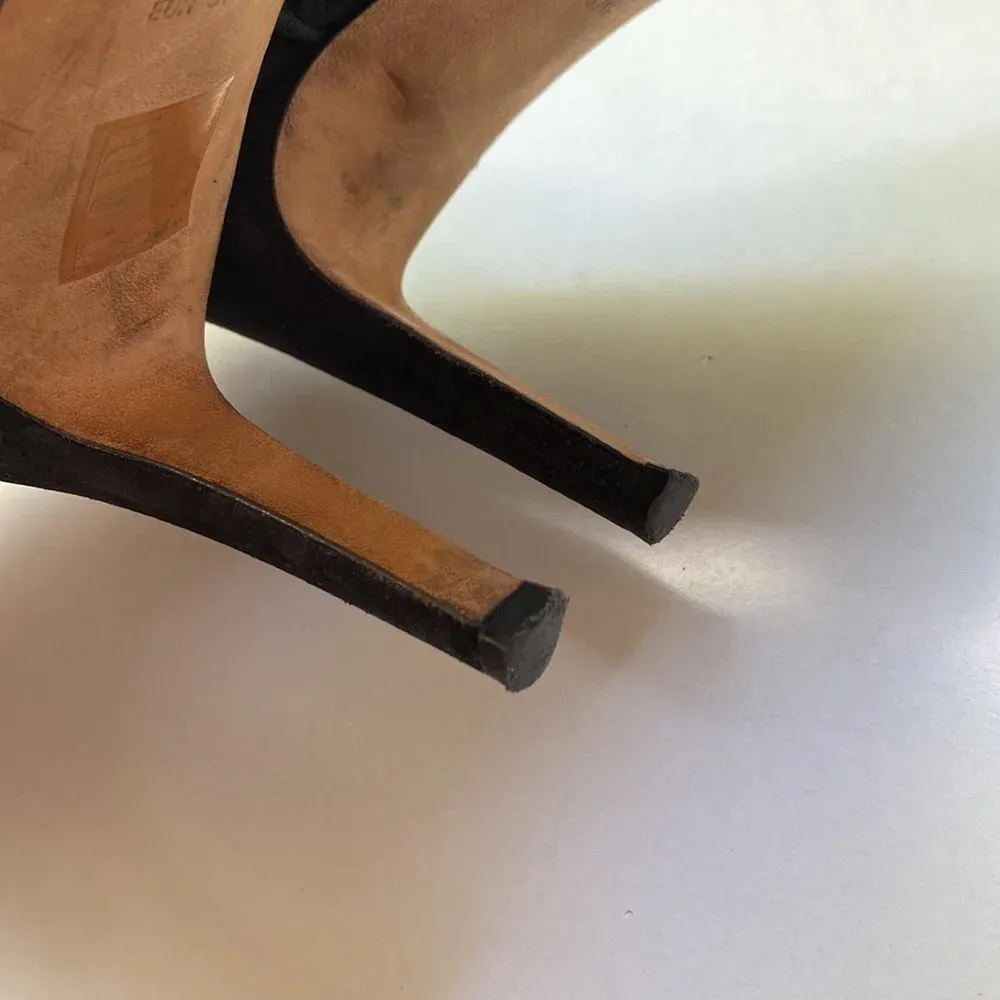 Vince Aden Laser Cut Suede Peep Toe‎ Heel Sandal Slingback Booties Nubuck 7 37.5 - Image 11