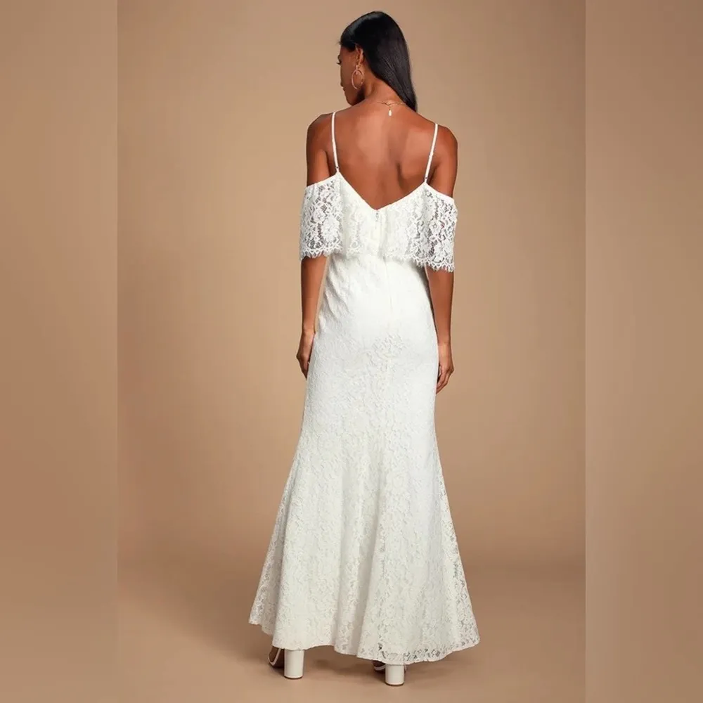NWT Lulus Caterina White Lace Off-the-Shoulder Mermaid Maxi Dress Gown XS - Image 17