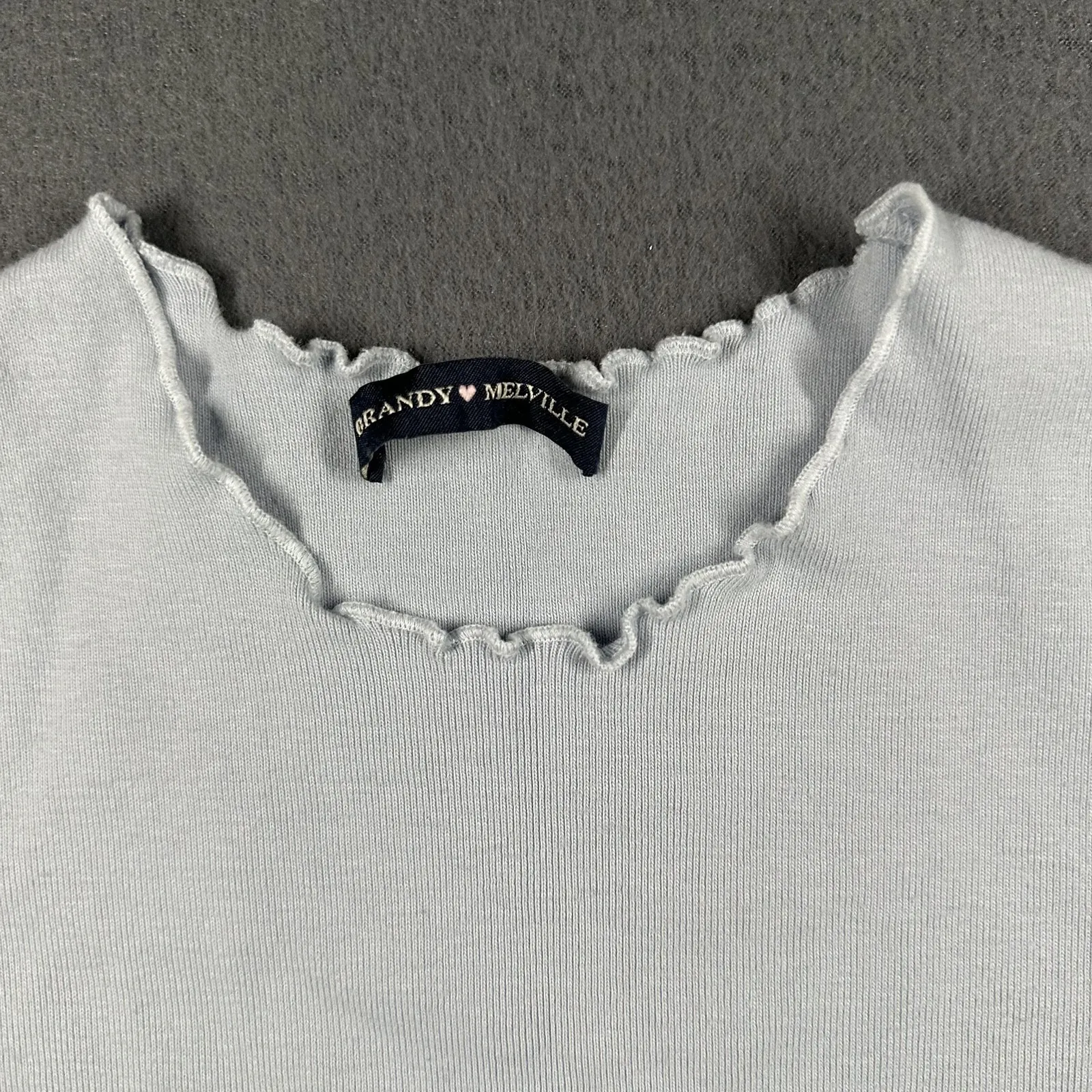 Brandy Melville Shirt Womens Small Light Blue Lettuce Hem Ribbed Made in Italy - Image 2