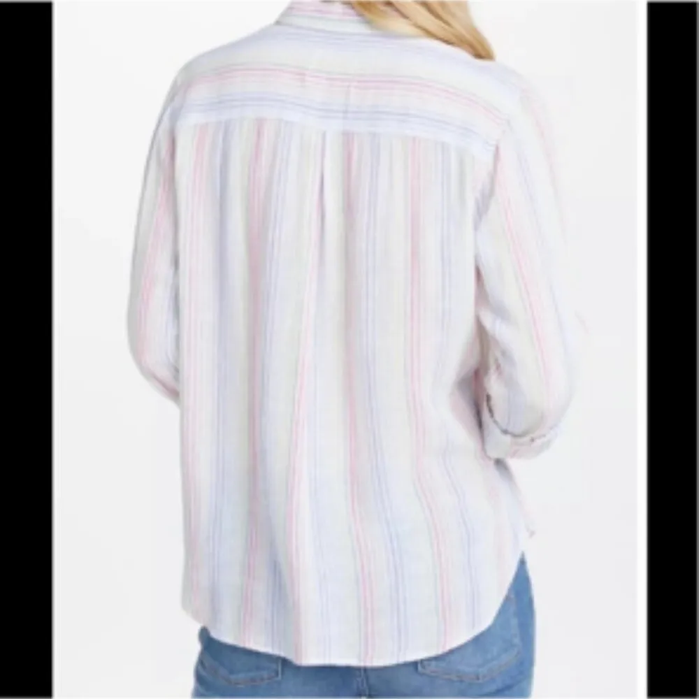 Rails The Charli Relaxed Fit Linen Blend Button Down Shirt Rainbow Stripe Small - Image 3