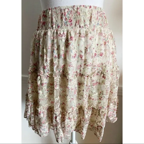 Maurices • Cream Pink Floral Lace Mini Skirt - Image 5