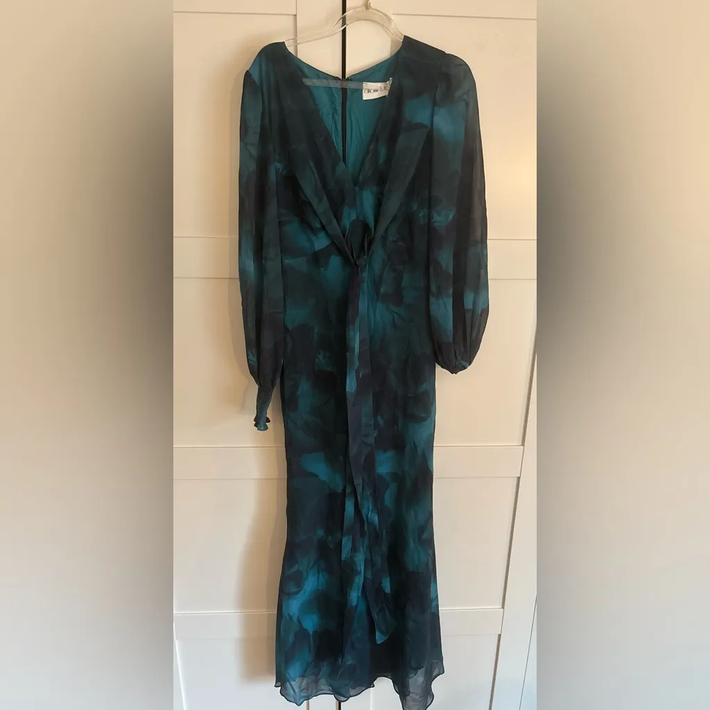 Gingham and Heels Cameilla Longsleeve Maxi Dress in Deep Lagoon Size 6 Green NWT Black - Image 2