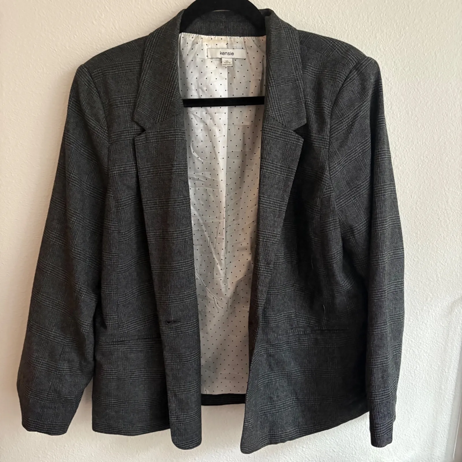 Kensie‎ Women's Gray Plaid Blazer Jacket XL Button Front - Image 3