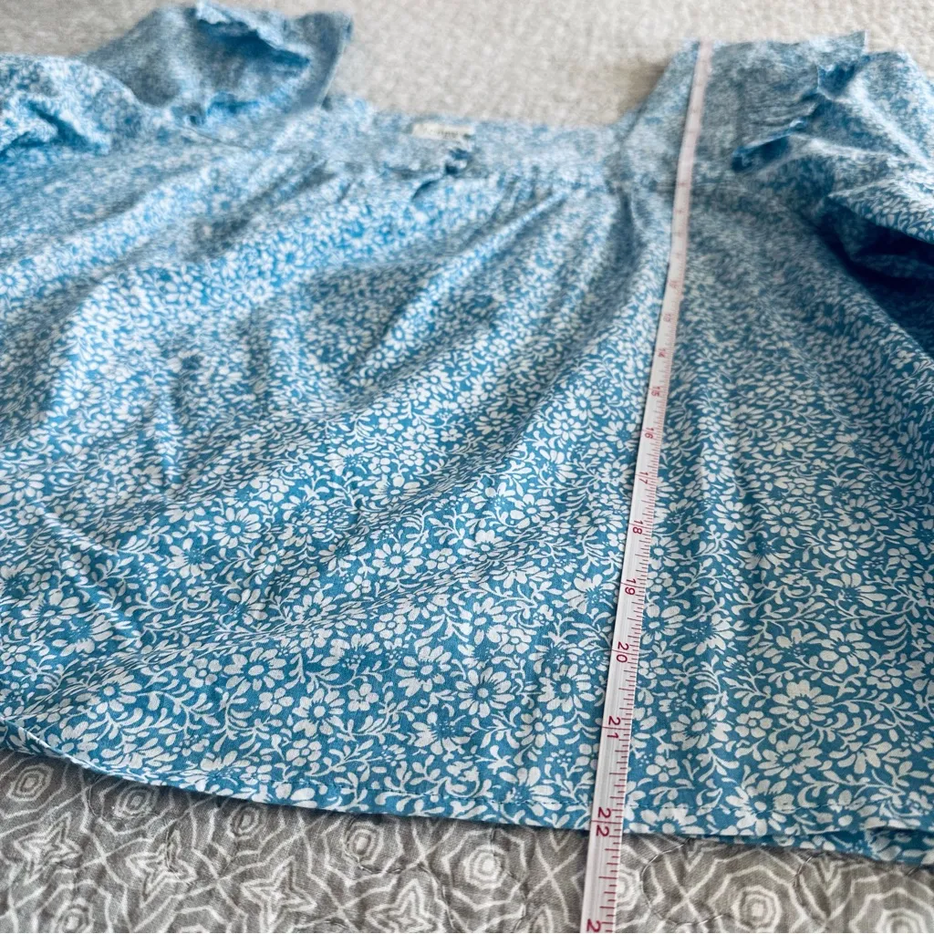 J. Crew Blue Ditsy Floral Top Cotton Ruffle Sleeve Square Neck Size L - Image 9