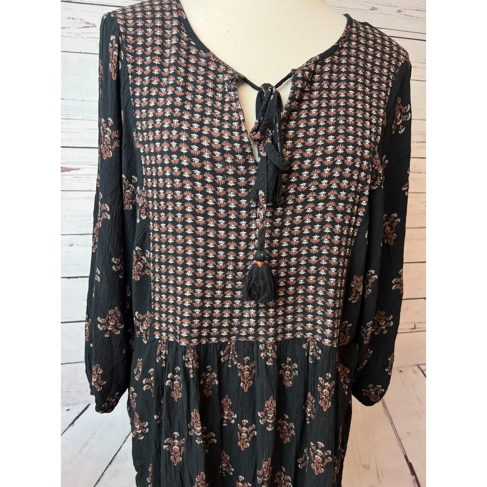 Knox Rose Plus size 2XL Midi Dress Floral Cottage Peasant Boho XXL 2X Black Boho - Image 2