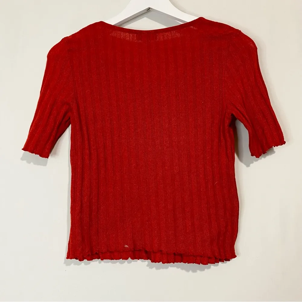 Topshop Women’s Short Sleeve Striped Scalloped Bottom Sweater Red Size 6 FLAW - Image 9