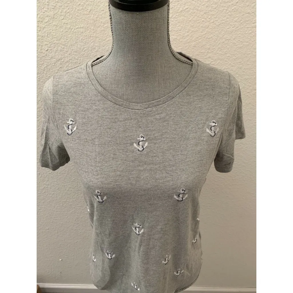 Anthropologie Lili’s closet gray short sleeve top shirt anchors nautical XS RARE - Image 2