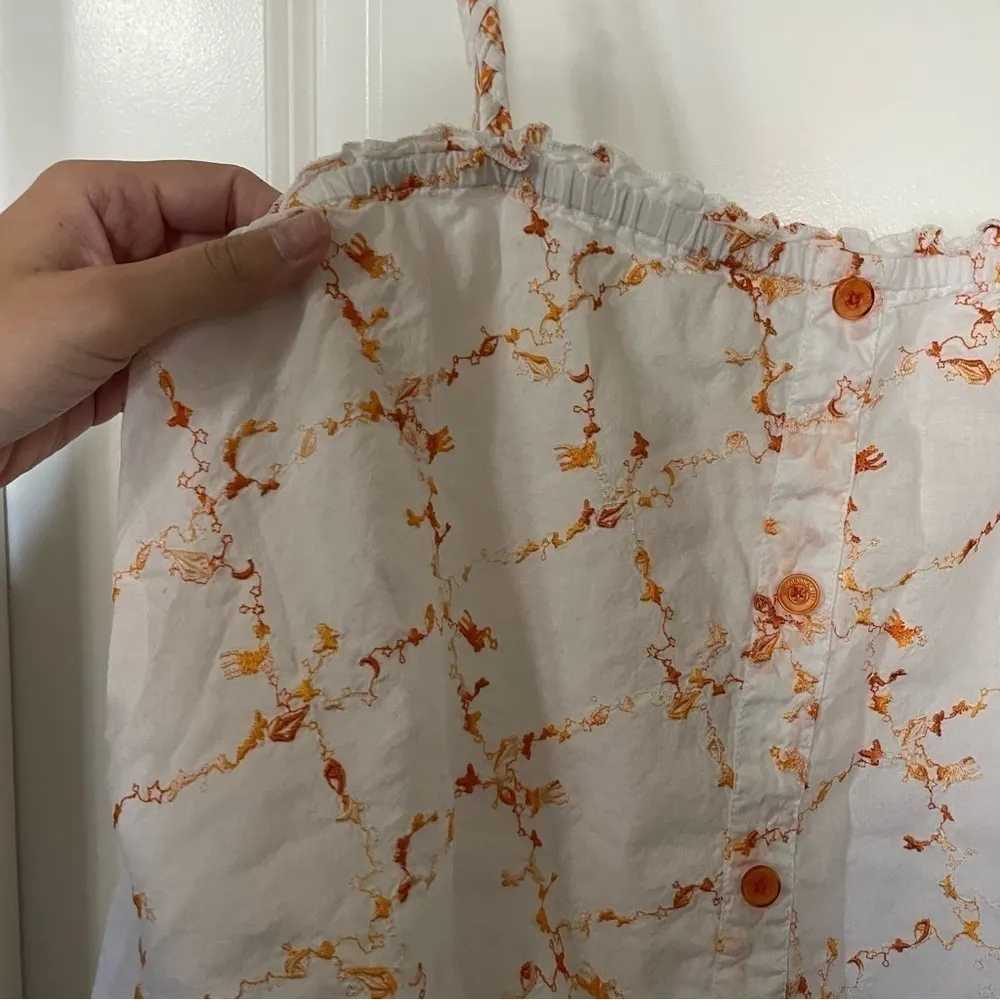 Volcom  White with Orange Embroidered Pixie Dust Button Front Cami Tank - Image 3