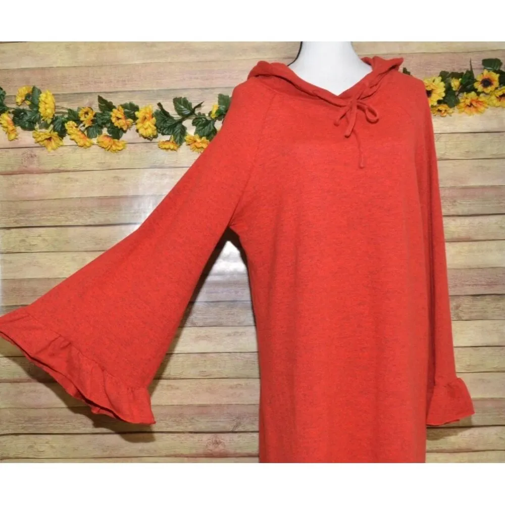 Southern Stitch Ladies Red Hooded Bell Sleeves Pullover Sweatshirt Dress Size XL - Image 6