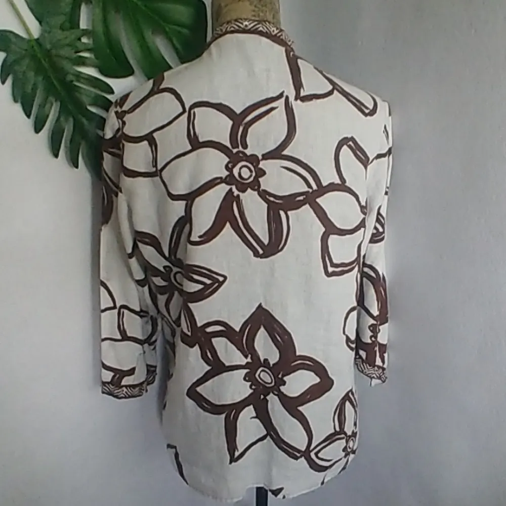 Laura Ashley Mandarin collar Linen Blouse Top - Image 5