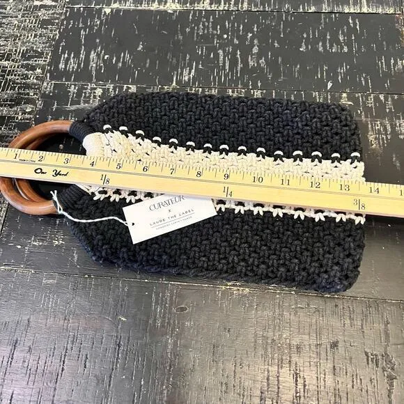 Laude‎ the Label Mini Macramé Bag with Wooden Handles Black - Image 6