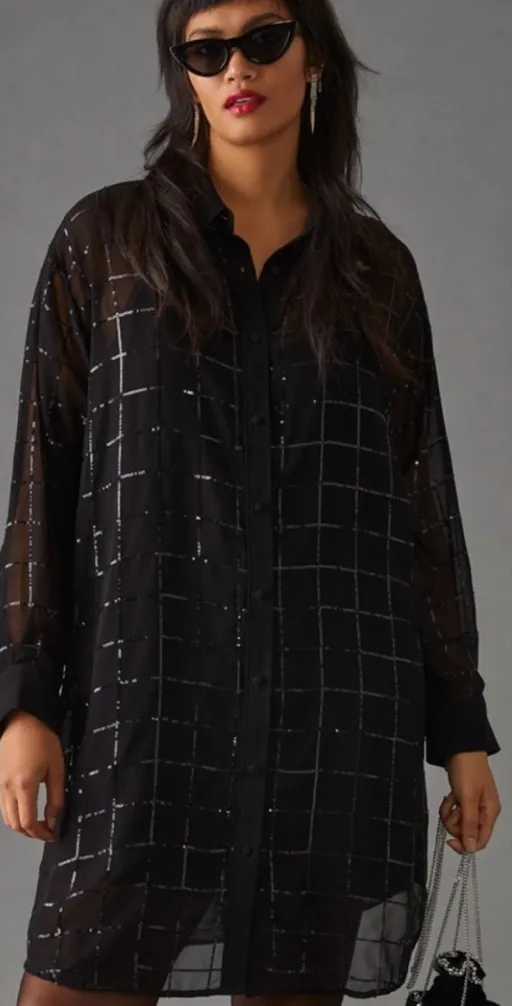 Rinku Dalamal for Anthropologie Sequin Button Down Shirt Dress - Missing  Slip! Black Size XS - $75 New With Tags - From Krystal