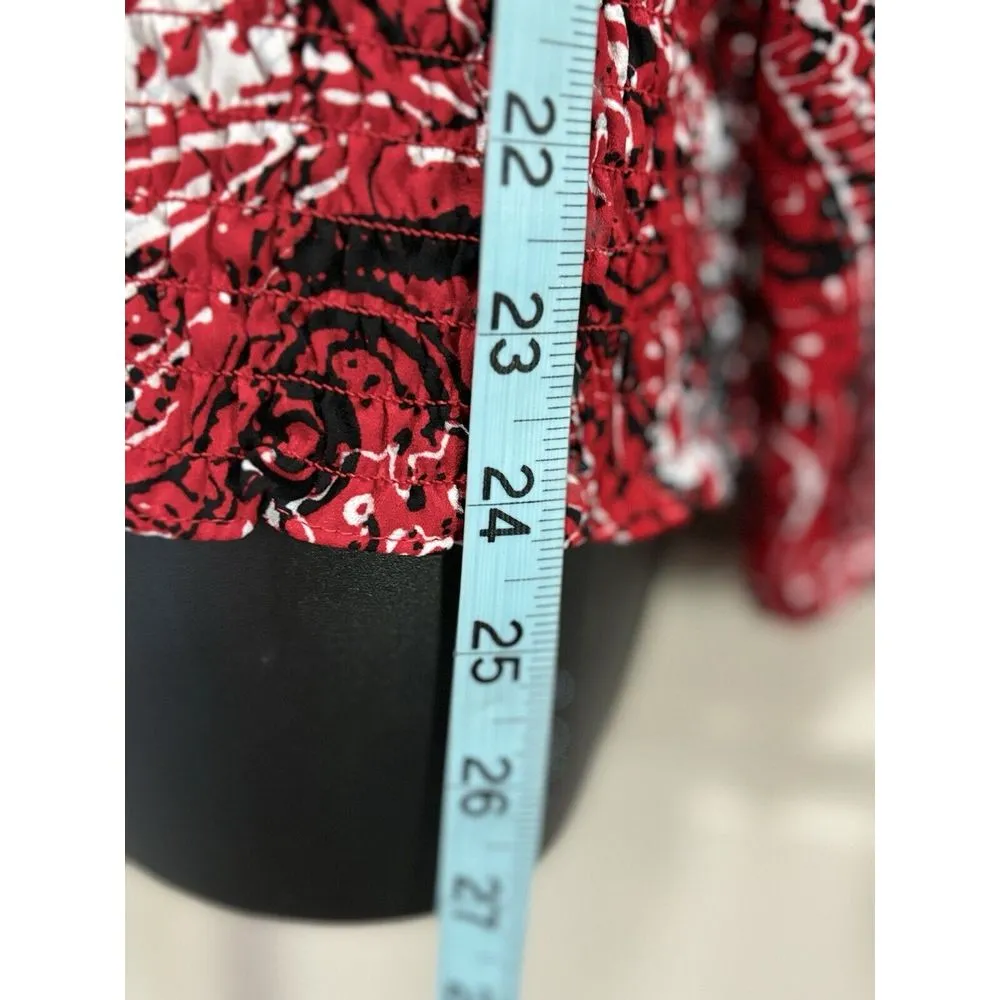 Zac‎ & Rachel Red/Black/White Paisley Chiffon Long Sleeve Blouse Smocked Size S Black - Image 4