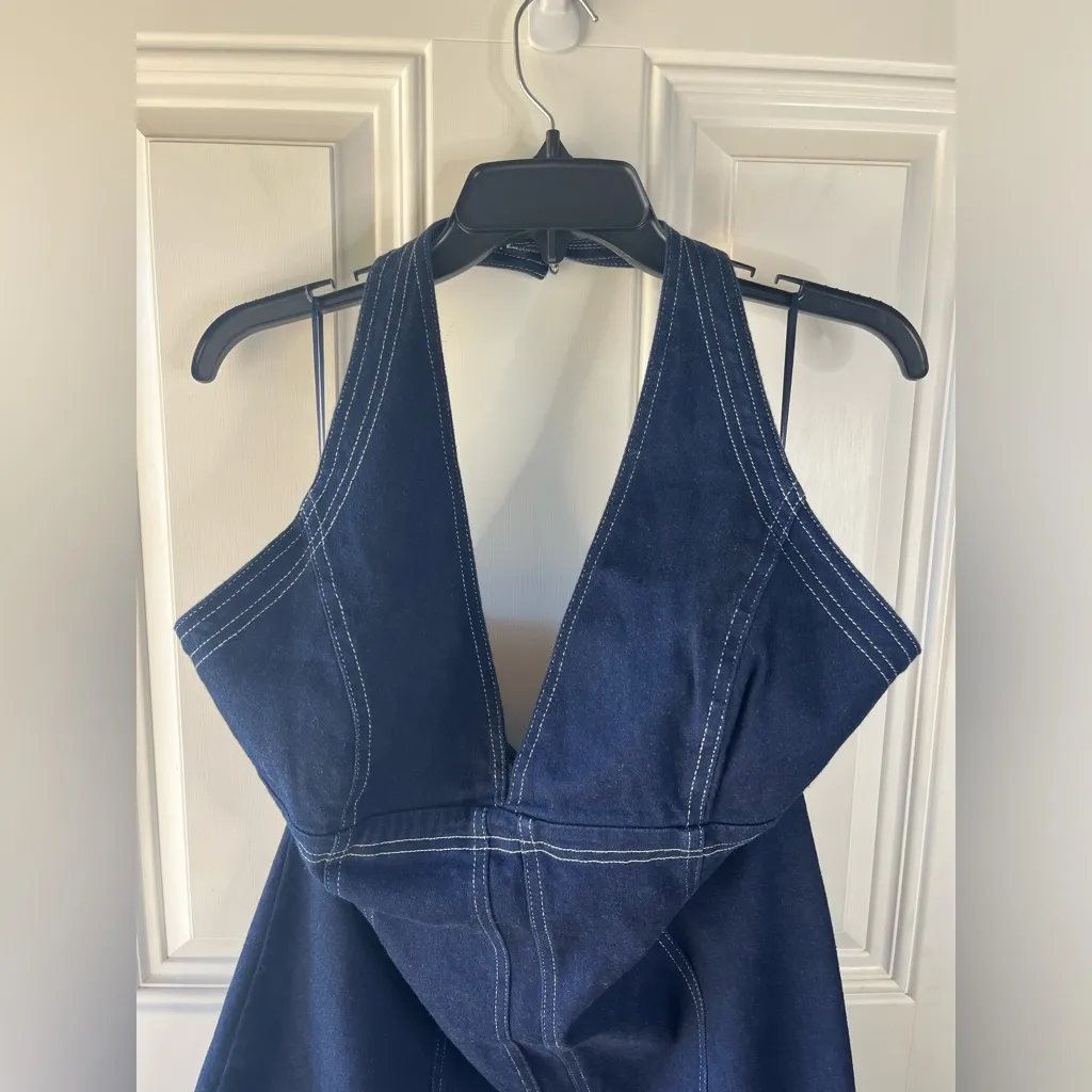 NEW Pilcro Anthro Denim Halter V-neck Open-Back Mini Dress women’s size Xl - Image 5