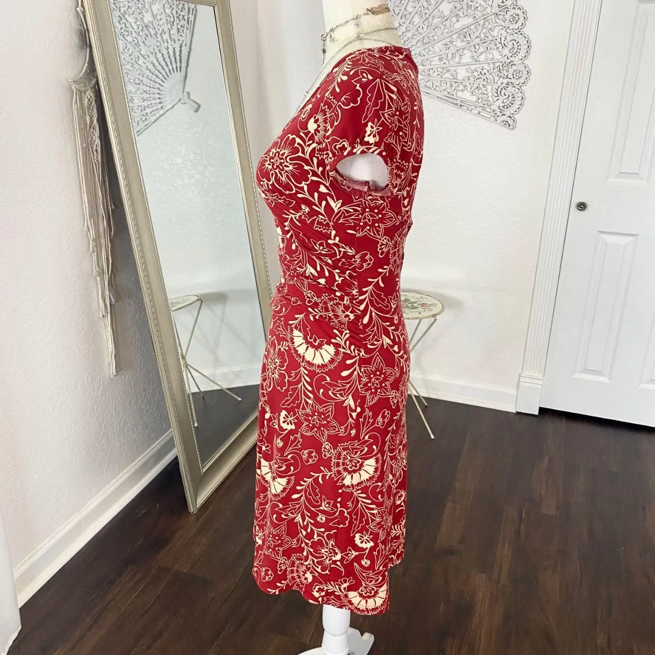 Lipstick Early 2000's Whimsygoth Bohemian Burgundy Red Cinched Midi Dress M Size M - Image 5