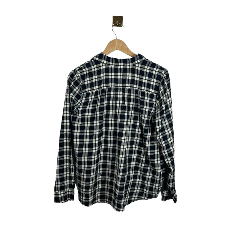 Madewell Arion Plaid Wrap Front Long Sleeve Blouse in Black/White Size M - Image 7