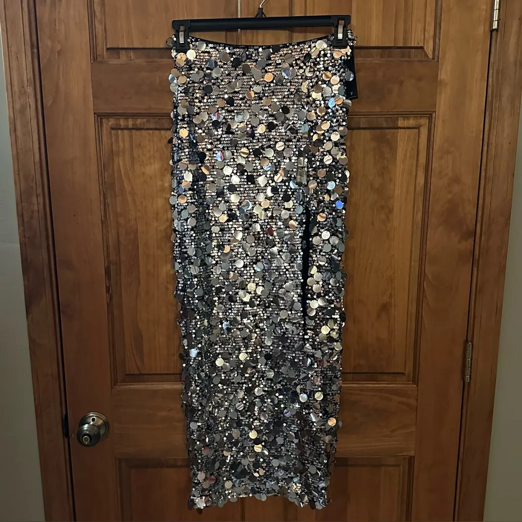 Lulus Prominent Sparkle Silver Sequin Maxi Skirt - Size M - Image 2