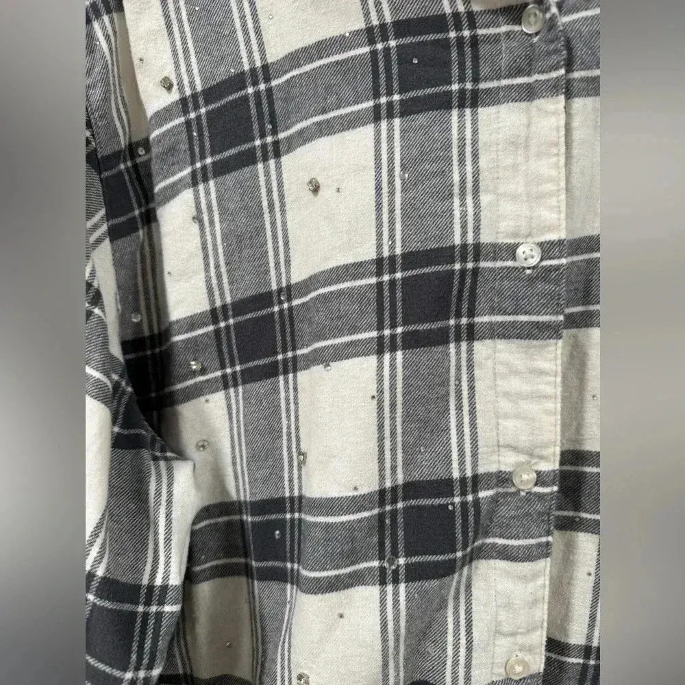 🔴a.n.a Womens Long Sleeve Flannel Shirt with Rhinestone Embellishments - Image 6