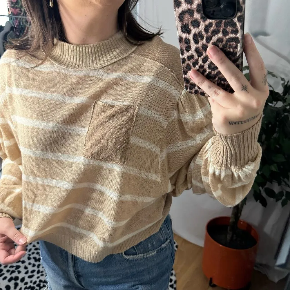 Free People Between The Lines Stripe Sweater In Birch Bark Combo In Brown - Image 3