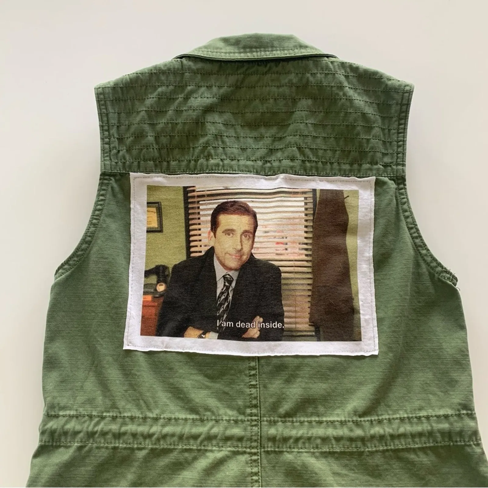 The Office Michael Scott “I Am Dead Inside” Graphic Custom Green Utility Vest XS - Image 8