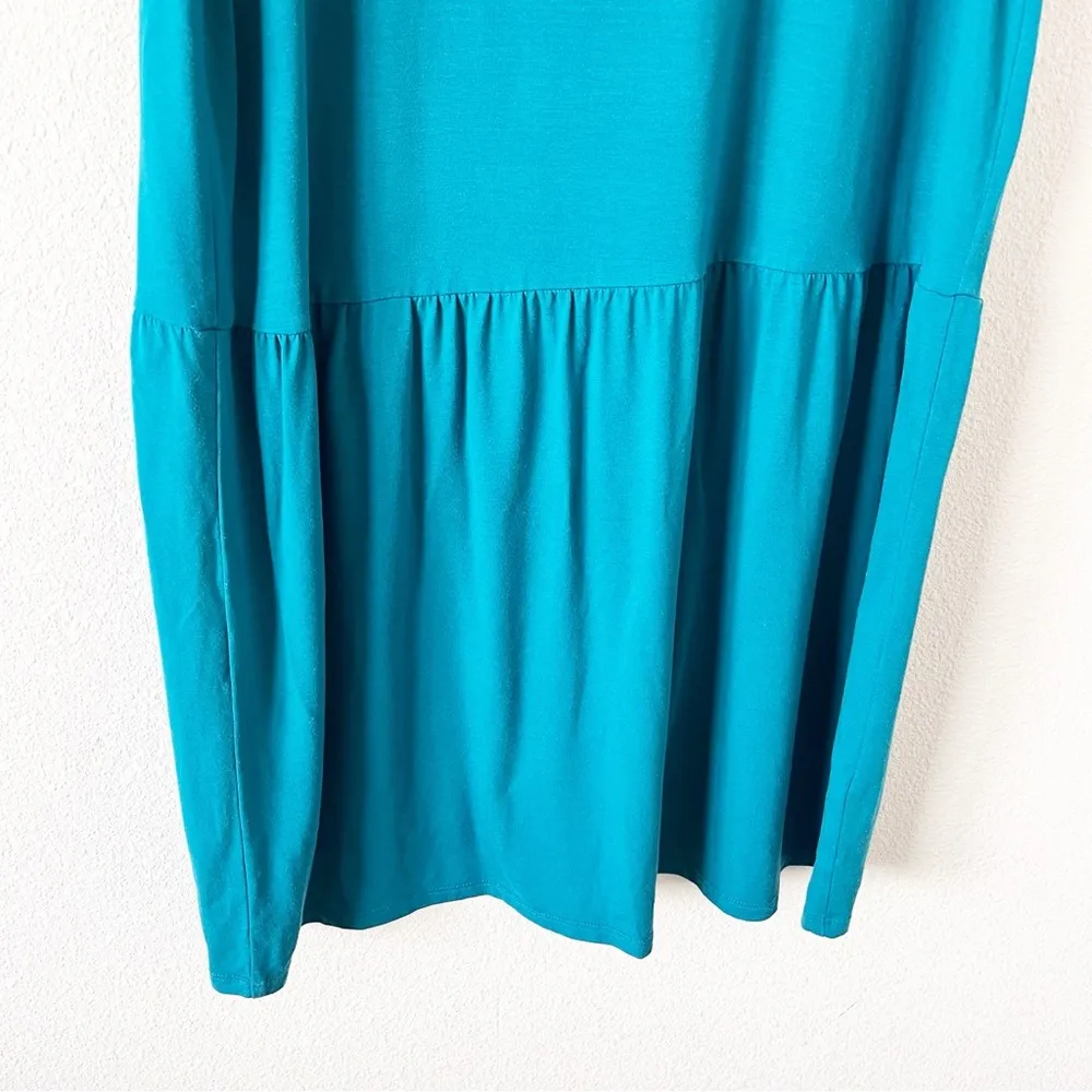 Eileen Fisher Jasper Drop Waist  Stretch Jersey Mini Shirt Dress in Green Blue - Image 6