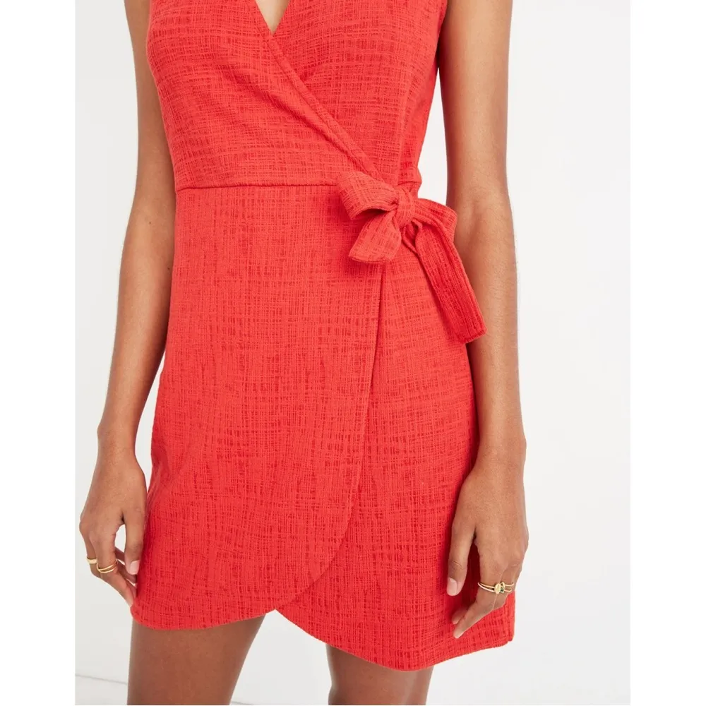 Madewell Crosshatch Side-Tie Tank Mini Dress in Bright Red - Image 4